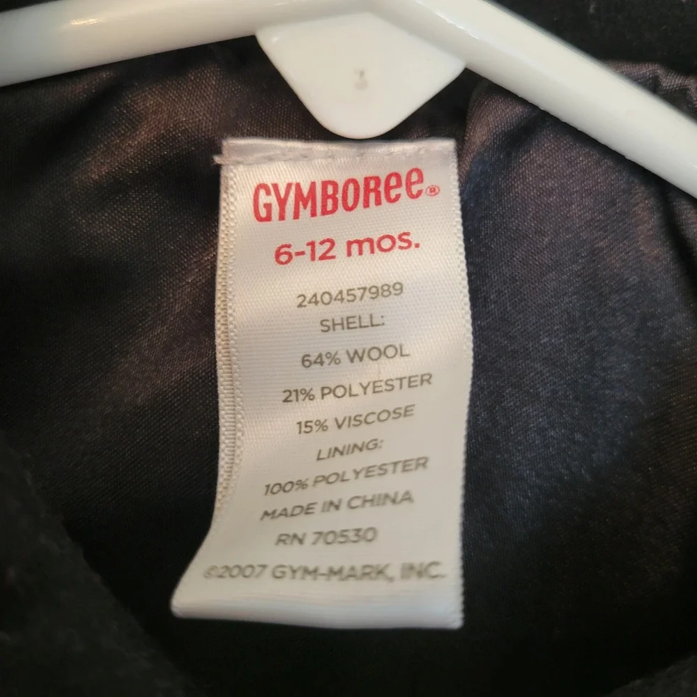Gymboree 6-12M Pea Coat Black Wool Blend Double Breasted‎ Peter Pan Collar Y2K